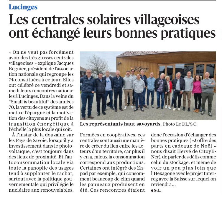 Article dans le Dauphiné Libéré sur les rencontres a Lucinges des Centrales Villageoises