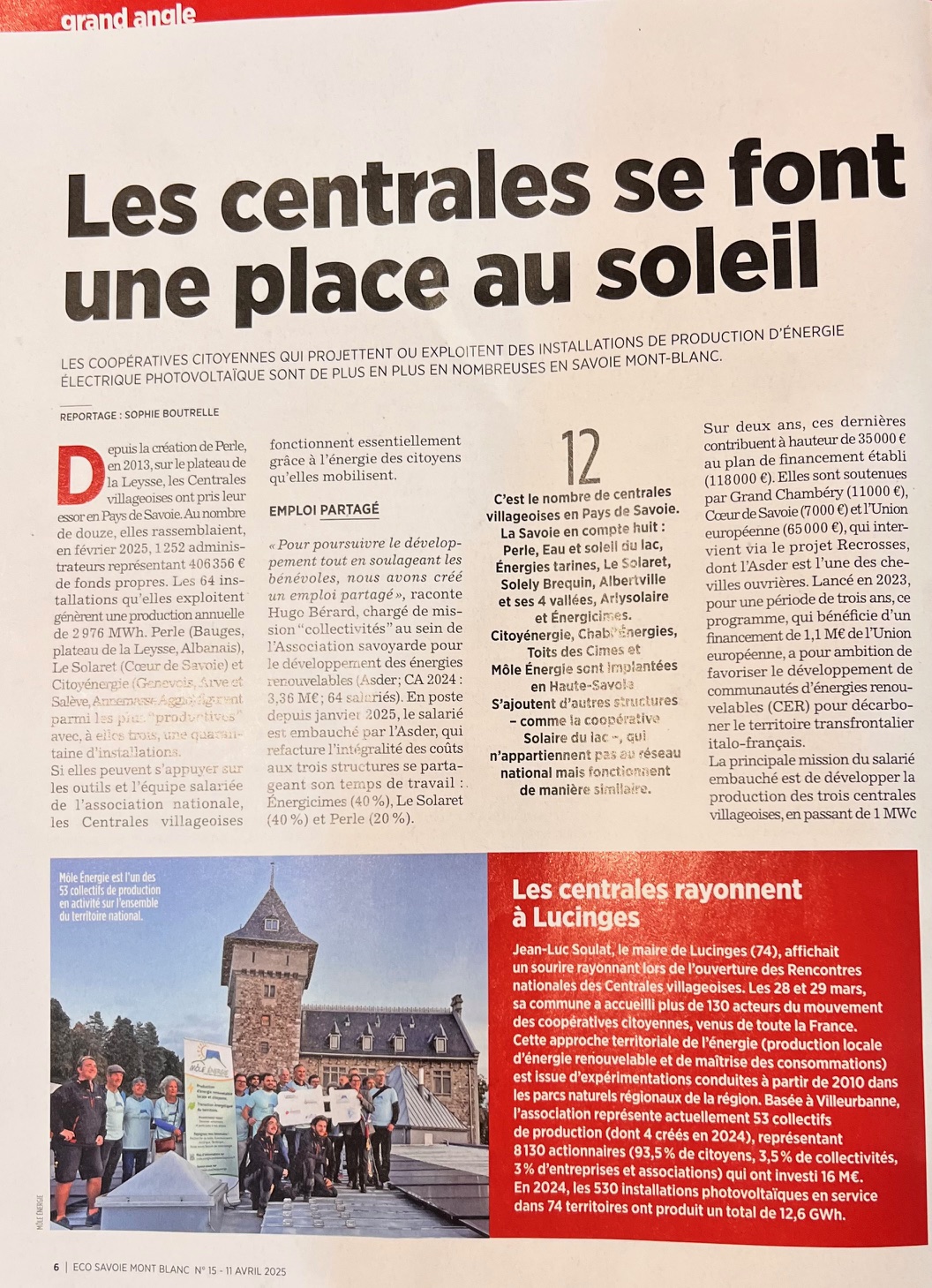 Article de ECO Savoie Mont Blanc sur les Centrales Villageoises de la region
