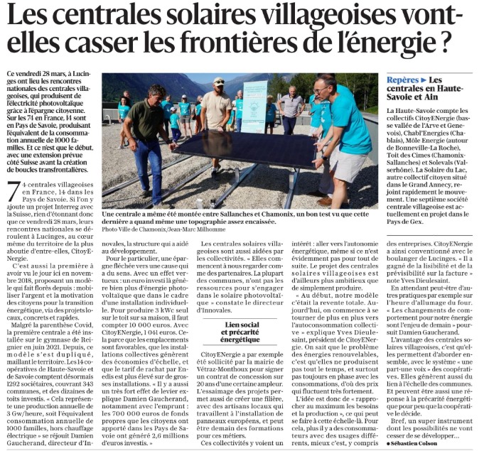 Article sur les centrales villageoises dans le Dauphine Libéré